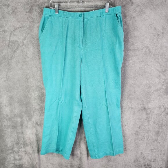 Womens JM Collection Pants Turquoise Straight Leg 100% Linen Hi Rise Size 14 - Picture 2 of 11